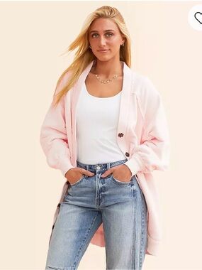 Free People Fresh Start Cardi In Strawberry Float Pink Sweater Cardigan Large